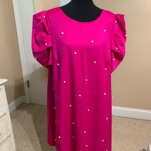 Elegant Pink Dress with Pearl Accents